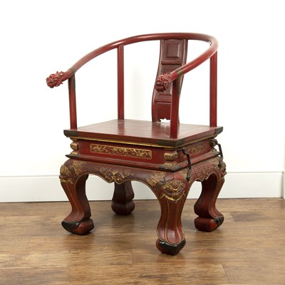 Lot 404 - Red lacquer carved throne chair Chinese, 19th...