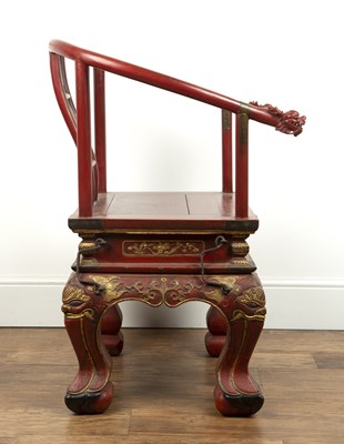 Lot 404 - Red lacquer carved throne chair Chinese, 19th...