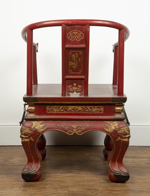Lot 404 - Red lacquer carved throne chair Chinese, 19th...