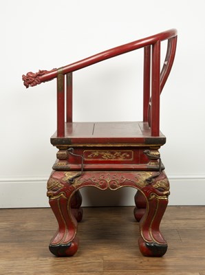 Lot 404 - Red lacquer carved throne chair Chinese, 19th...