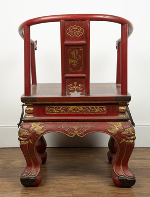Lot 404 - Red lacquer carved throne chair Chinese, 19th...