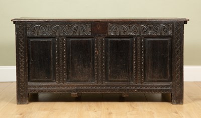 Lot 218 - A large oak panelled coffer, 144cm wide x 61cm...