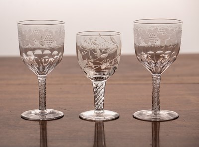 Lot 204 - Three etched drinking glasses comprising of: a...