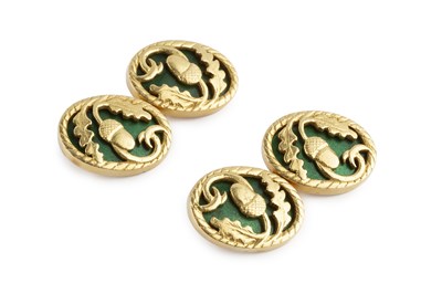 Lot 165 - A pair of 18ct gold and enamel cufflinks, each...