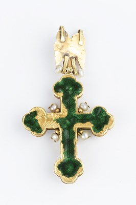 Lot 31 - A vari gem-set and enamel cross pendant,...