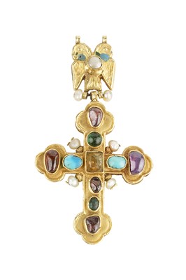 Lot 31 - A vari gem-set and enamel cross pendant,...
