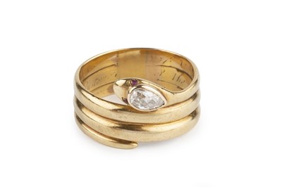 Lot 13 - A Victorian diamond set serpent ring, the...