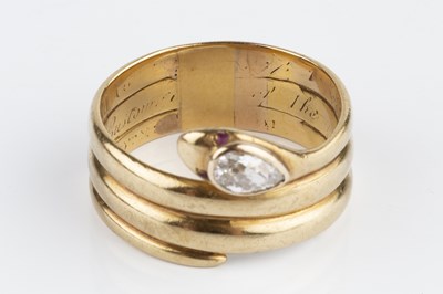 Lot 13 - A Victorian diamond set serpent ring, the...