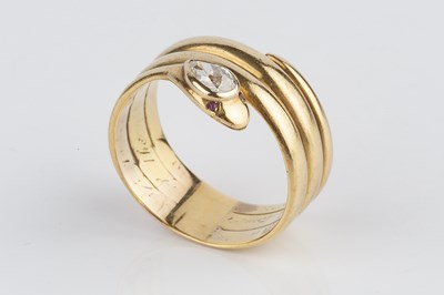 Lot 13 - A Victorian diamond set serpent ring, the...