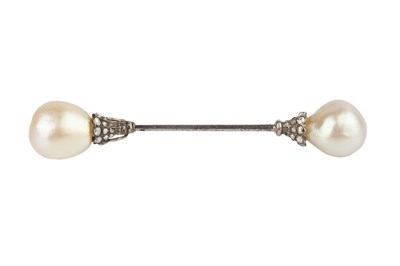 Lot 176 - A natural pearl and diamond jabot pin, circa...