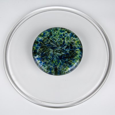 Lot 851 - Cowdy glass Studio glass, green speckle cheese...
