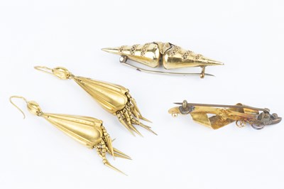 Lot 16 - A pair of Victorian ear pendants, applied with...