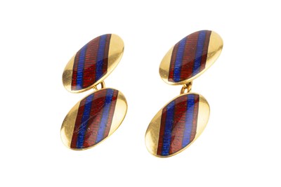 Lot 89 - A pair of 18ct gold and enamel cufflinks, each...