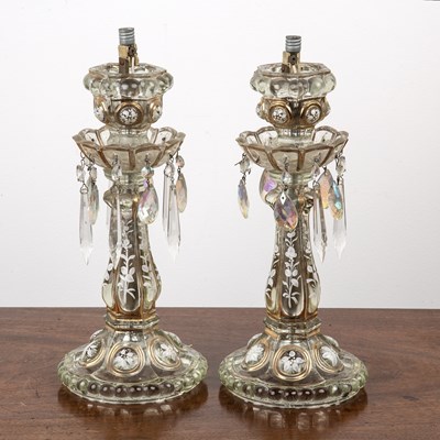 Lot 193 - Pair of glass lustres clear moulded glass with...