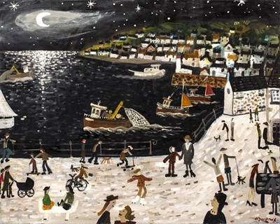 Lot 393 - Alan Furneaux (b.1953) Moonlit Newlyn signed...