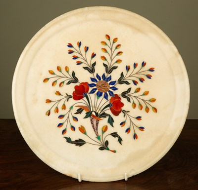 Lot 220 - An Oriental circular pietra dura marble plaque...