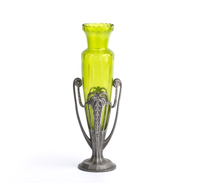 Lot 812 - W.M.F. Vase pewter mounts with green glass...