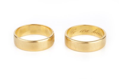 Lot 241 - Two 18ct gold wedding bands, each of flat...