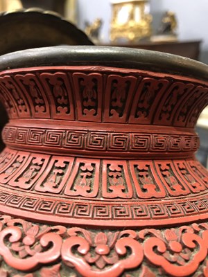 Lot 396 - Cinnabar lacquer vase Chinese, late 18th/early...