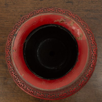 Lot 396 - Cinnabar lacquer vase Chinese, late 18th/early...