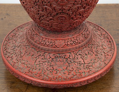 Lot 396 - Cinnabar lacquer vase Chinese, late 18th/early...