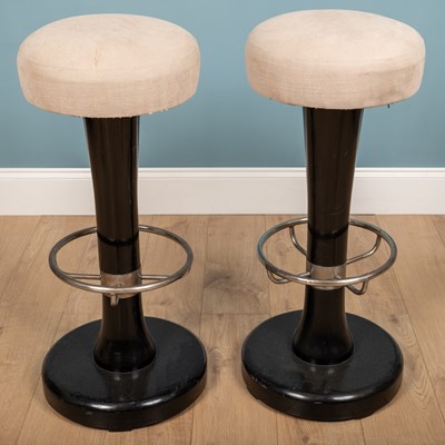 Lot 223 - A pair of retro black painted bar stools with...