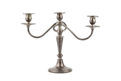 Lot 489 - A silver three light candelabra, with reeded...