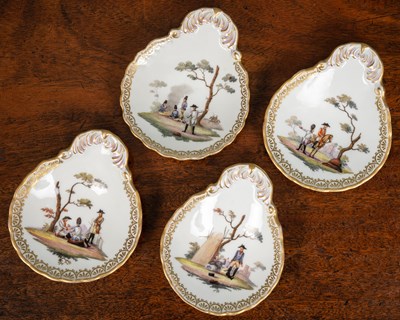 Lot 94 - A set of four Meissen shell-shaped porcelain...