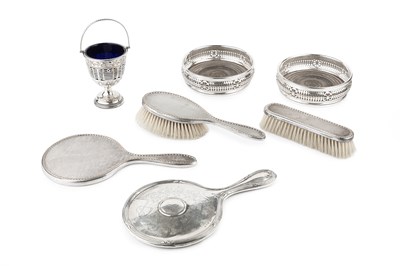 Lot 455 - A silver backed three piece dressing set, with...