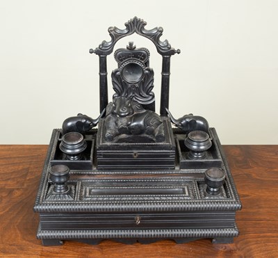 Lot 206 - A 19th century ebony Anglo-Indian desk stand...