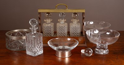 Lot 363 - An oak tantalus; Glass bowls, etc.