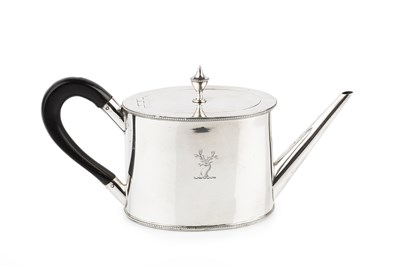 Lot 364 - A George III silver oval teapot, with beaded...