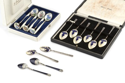 Lot 498 - A set of six Norwegian silver-gilt and enamel...