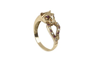 Lot 96 - A gem set leopard ring, with part-textured...