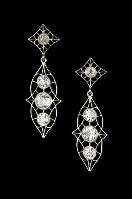 Lot 191 - A pair of diamond ear pendants, each openwork...