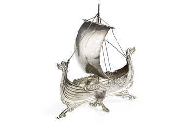 Lot 524 - A Scandinavian silver model viking ship, with...