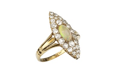 Lot 121 - An opal and diamond panel ring, the...