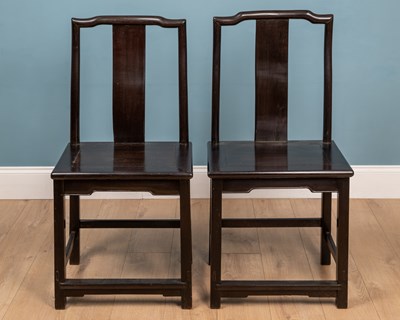 Lot 583 - A pair of 18th or 19th century Chinese zitan and rosewood yoke back chairs