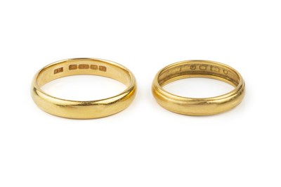 Lot 238 - Two 22ct gold wedding bands, ring sizes M and...