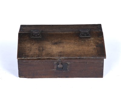 Lot 54 - An 18th century oak bible box with iron mounts,...