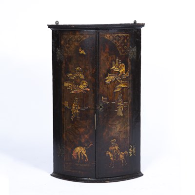 Lot 61 - A Georgian chinoiserie lacquered bow front...
