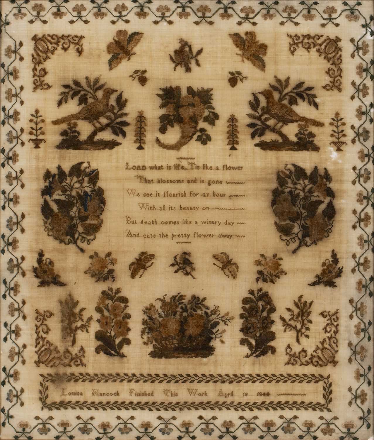Lot 63 - An early Victorian poetic sampler embroidered...