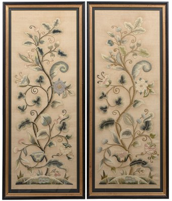 Lot 67 - A pair of antique raised wool work floral...