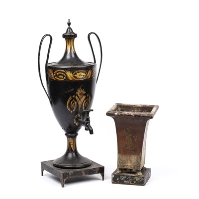 Lot 73 - A late 19th century painted toleware tea urn,...