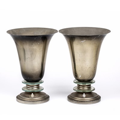 Lot 768 - Art Deco A pair of urn lamps plated metal with...