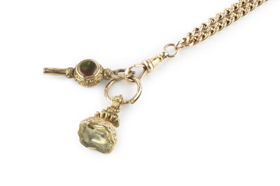 Lot 87 - A yellow precious metal fancy-link long chain,...