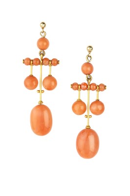 Lot 110 - A pair of 19th century coral ear pendants,...