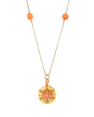 Lot 112 - A 19th century coral and diamond locket...