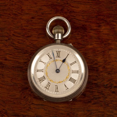 Lot 223 - Silver open pocket watch or fob watch the...