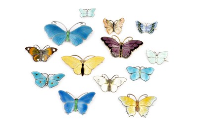 Lot 159 - A collection of enamel butterfly brooches,...